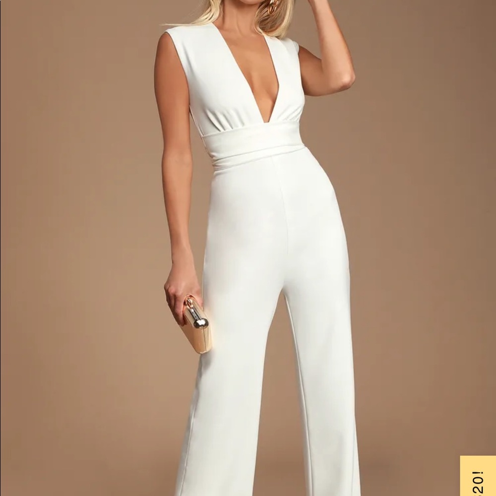 Lulu’s white jumpsuit. Tags still on. Never worn